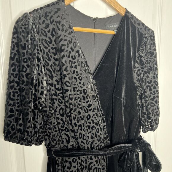 Lane Bryant Velvet Burnout Black Leopard Print Midi Dress Size 14/16 Puff Sleeve - Picture 2 of 12